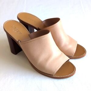 J Crew Peep Toe Leather Heeled Mules Tan/Beige Women's Size 10
